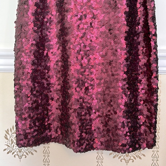 Theory Sequin Cocktail Shift Dress Size 8 Midi Burgundy Fully Lined Silk Shell - Picture 5 of 9